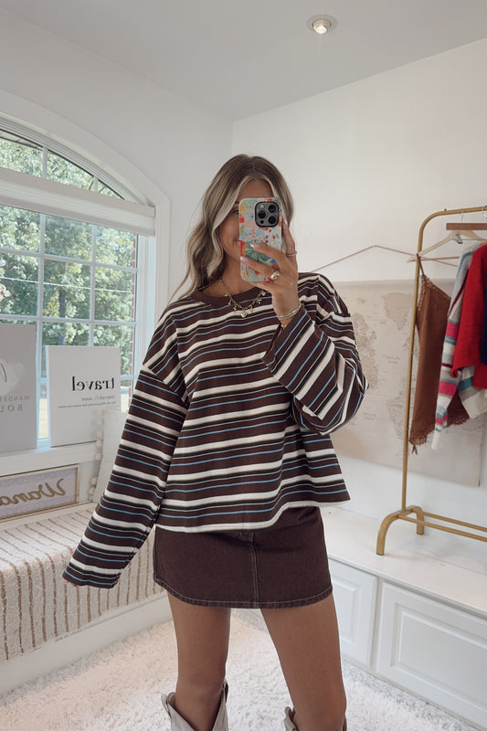 Maine Coast Striped Top- Brown/Blue