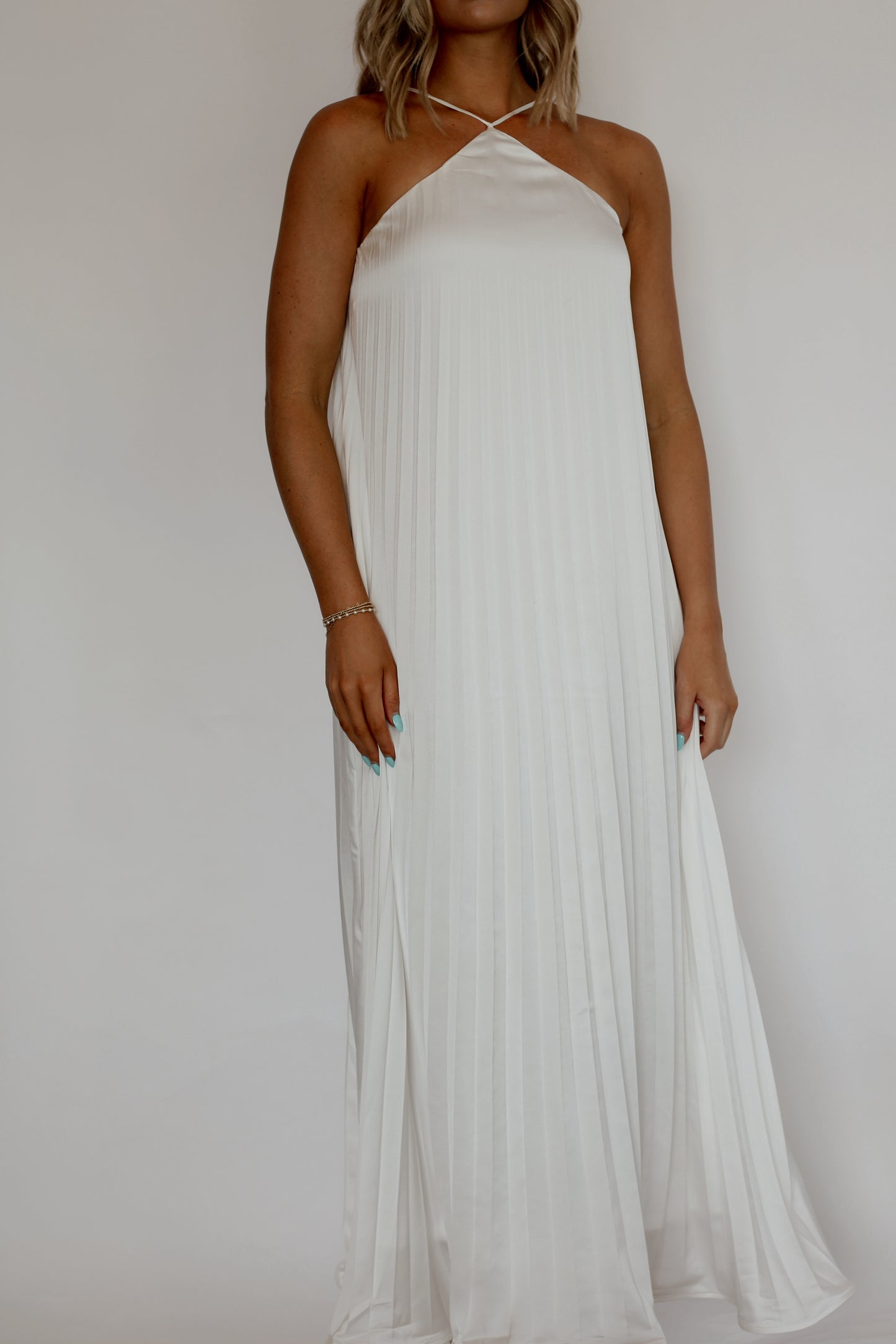 Promises Pleated Maxi Dress- White