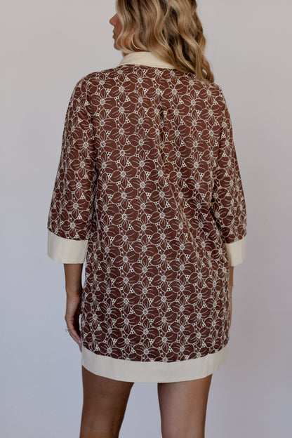 LaDawn Floral Tunic Dress- Brown