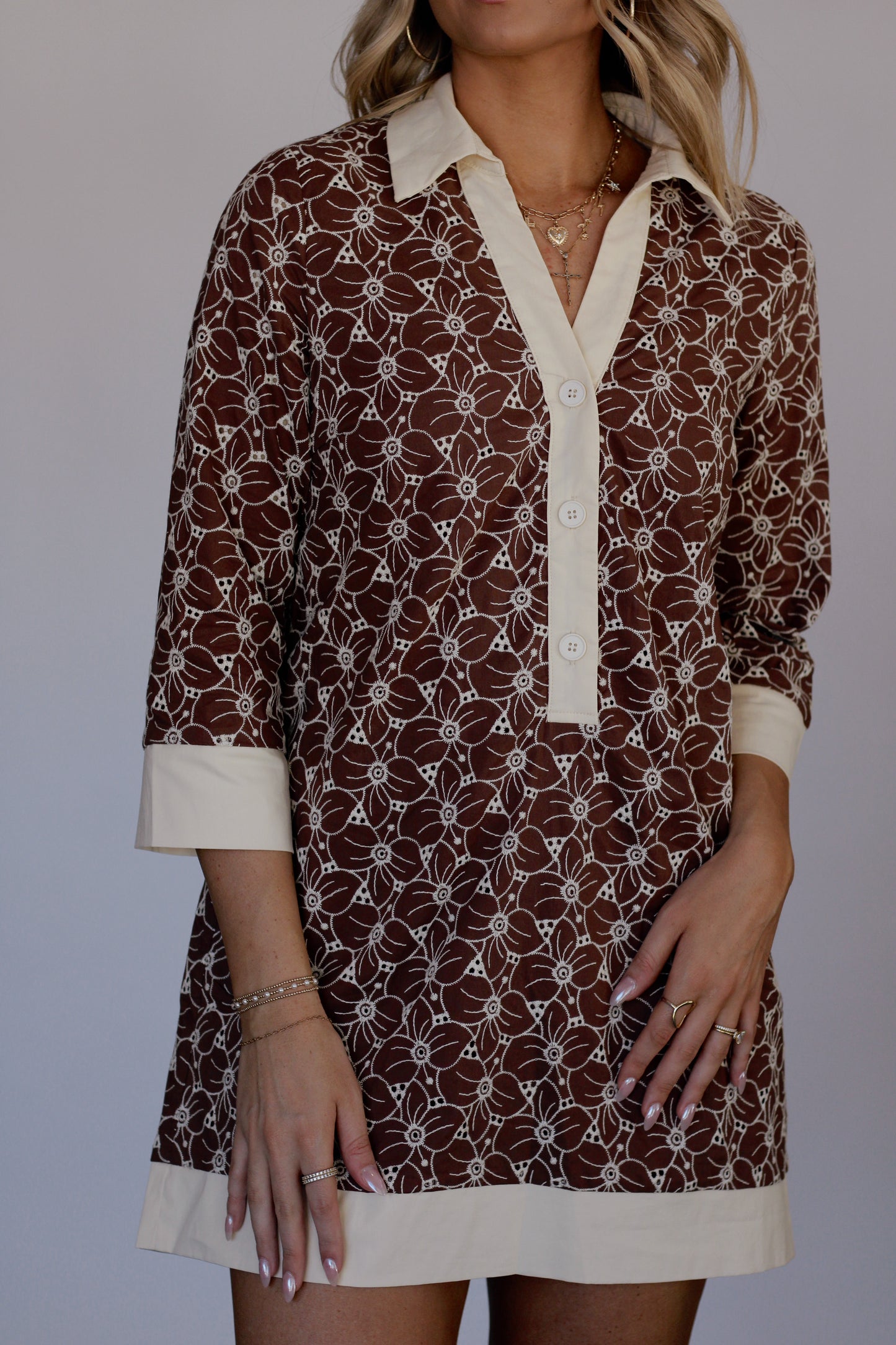 LaDawn Floral Tunic Dress- Brown