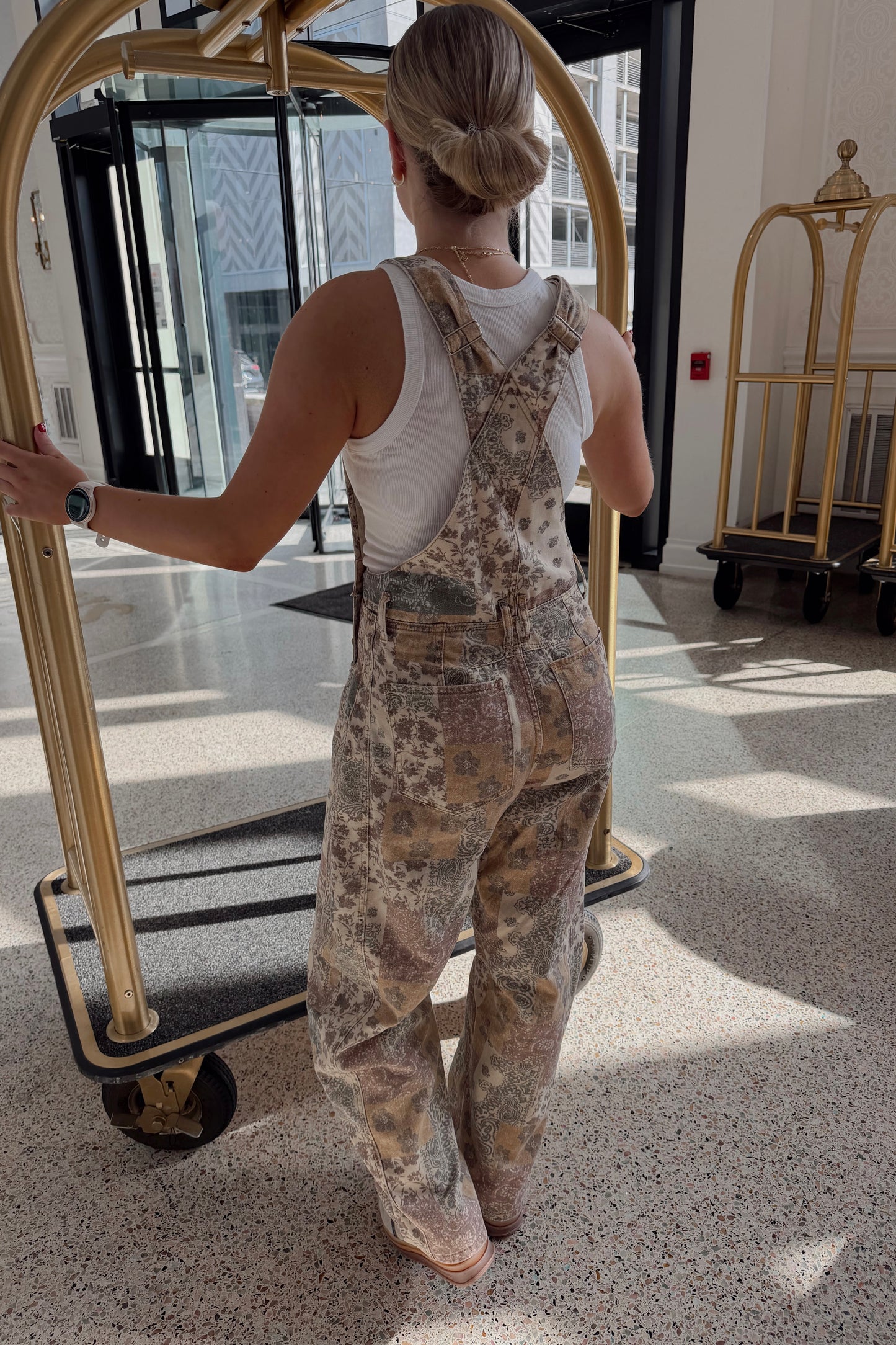 Desert Bloom Barrel Overalls- Taupe Multi