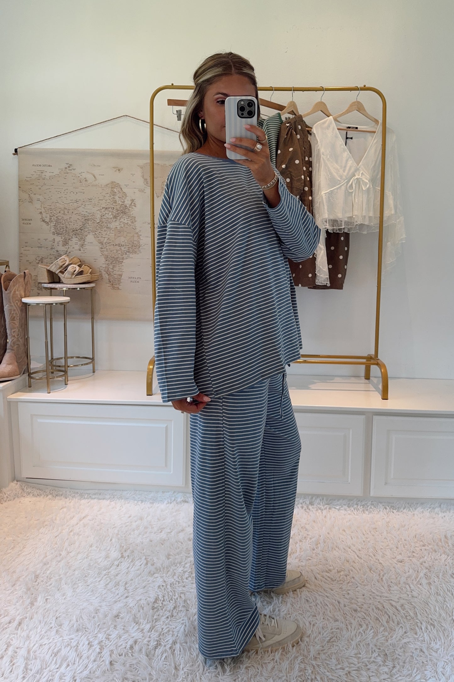 Let's Wander Stripe Set- Dusty Blue