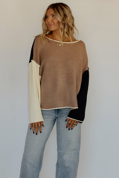 Caroline Colorblock Sweater- Taupe/Black