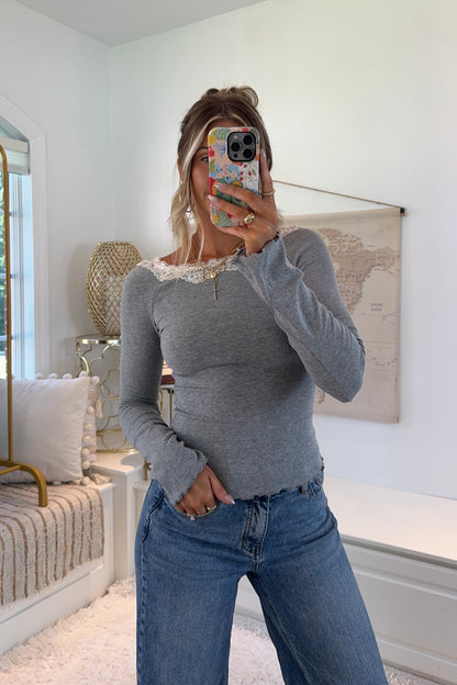 Apple Orchard Lace Top-Gray
