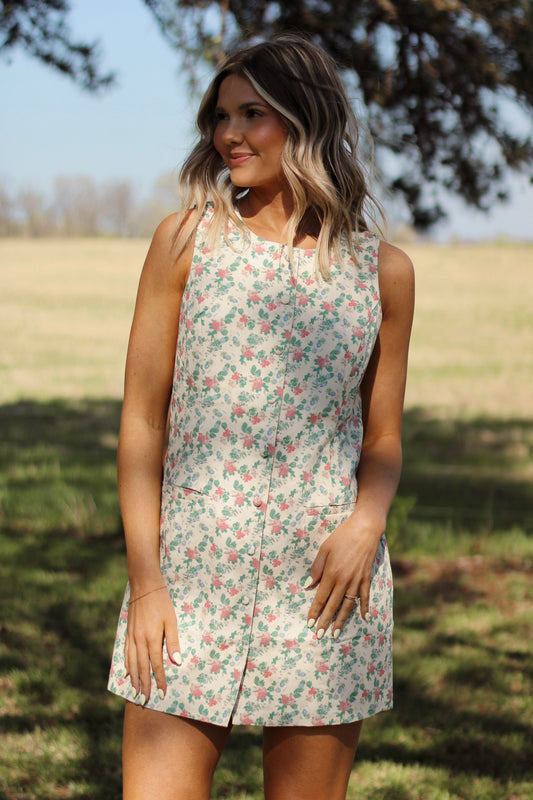 Petal Path Mini Dress- Cream