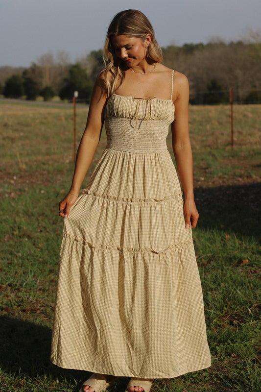 Golden Hour Gingham Maxi Dress- Yellow