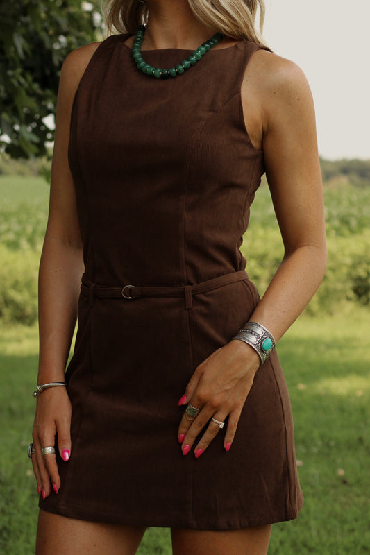 Suede Social Mini Dress- Brown
