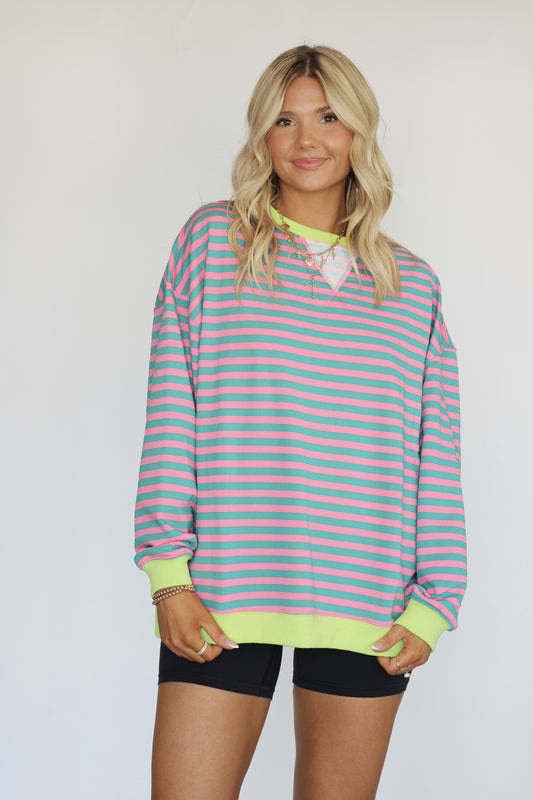 Jet Setter Striped Top- Pink/Turquoise