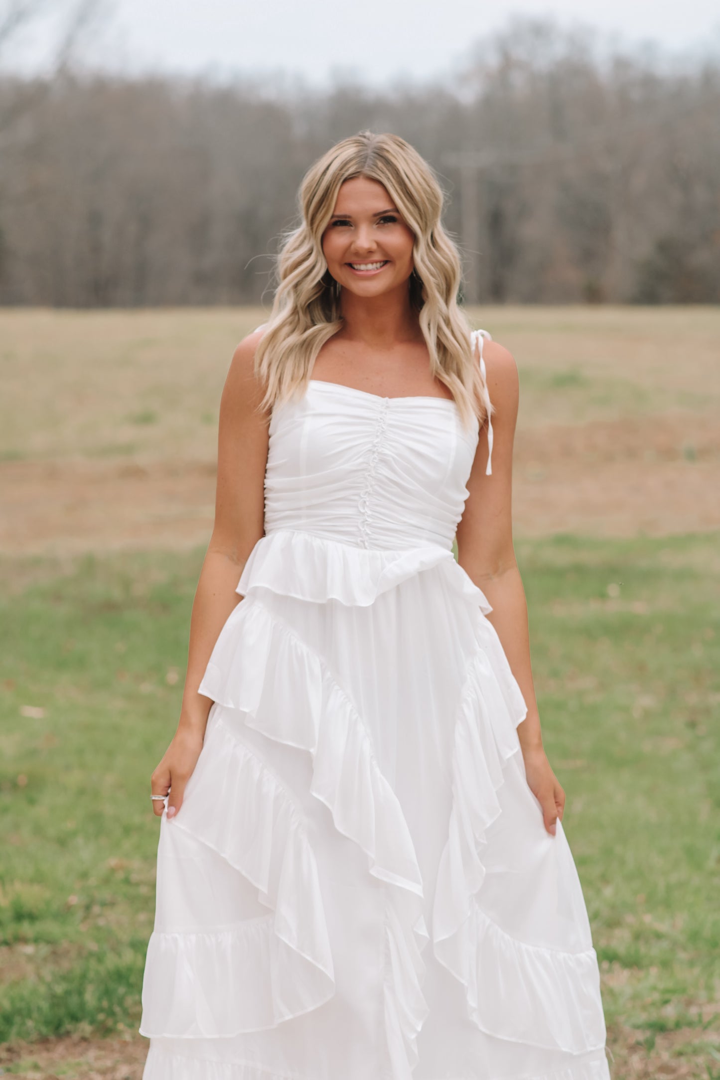 Shower Ready Ruffled Maxi Dress- White