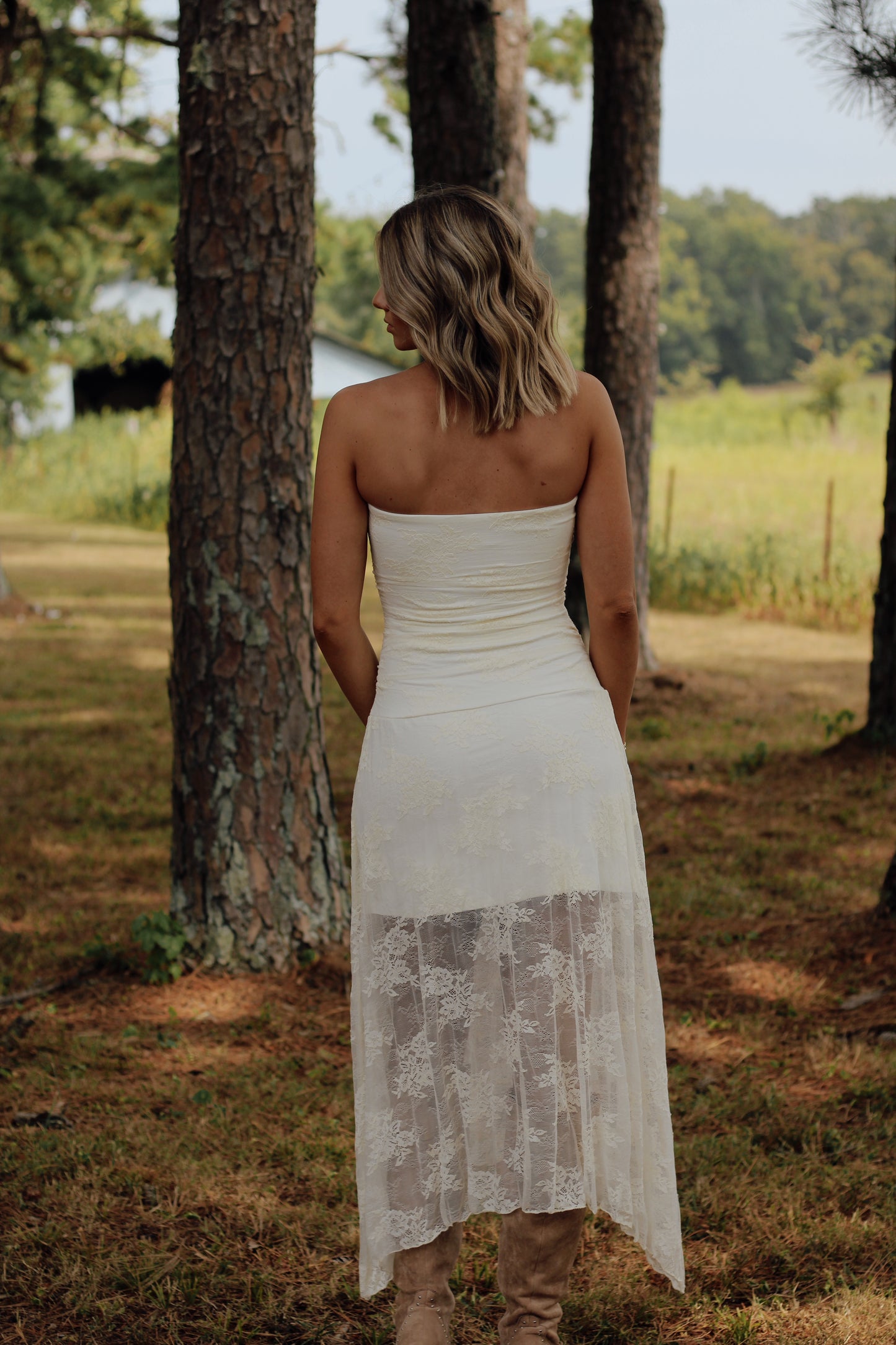 Last Rodeo Lace Midi Dress- Off White