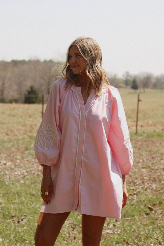 Sweet Magnolia Button Down Dress- Baby Pink