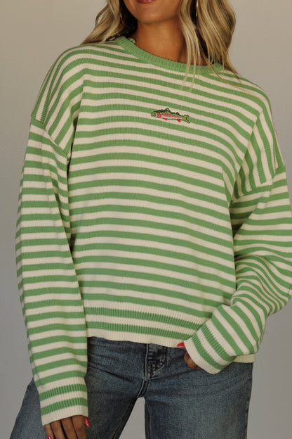 Miss Caroline Coastal Fish Sweater- Pistachio/Cream