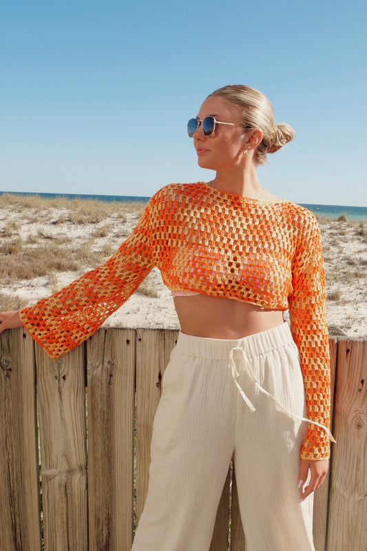 Clearwater Crochet Cover Up Top- Orange