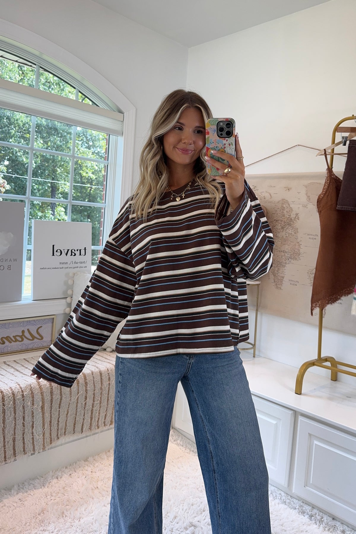Maine Coast Striped Top- Brown/Blue