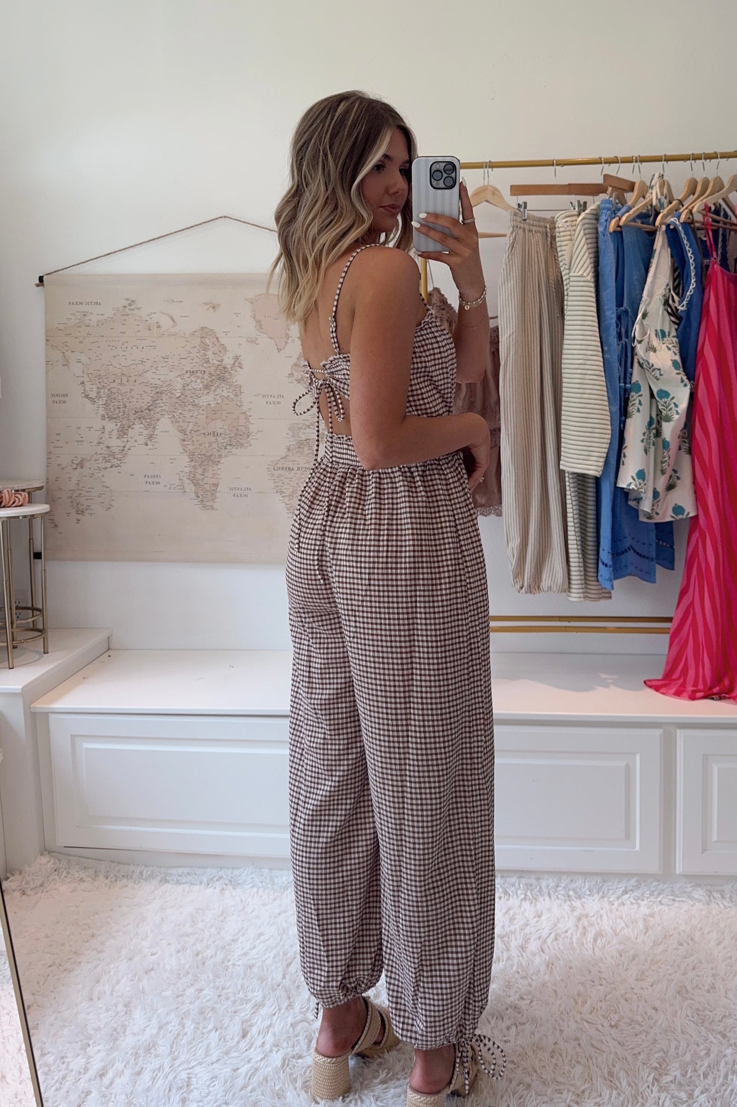 Driftwood Gingham Jumpsuit- Brown