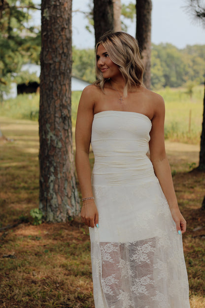Last Rodeo Lace Midi Dress- Off White