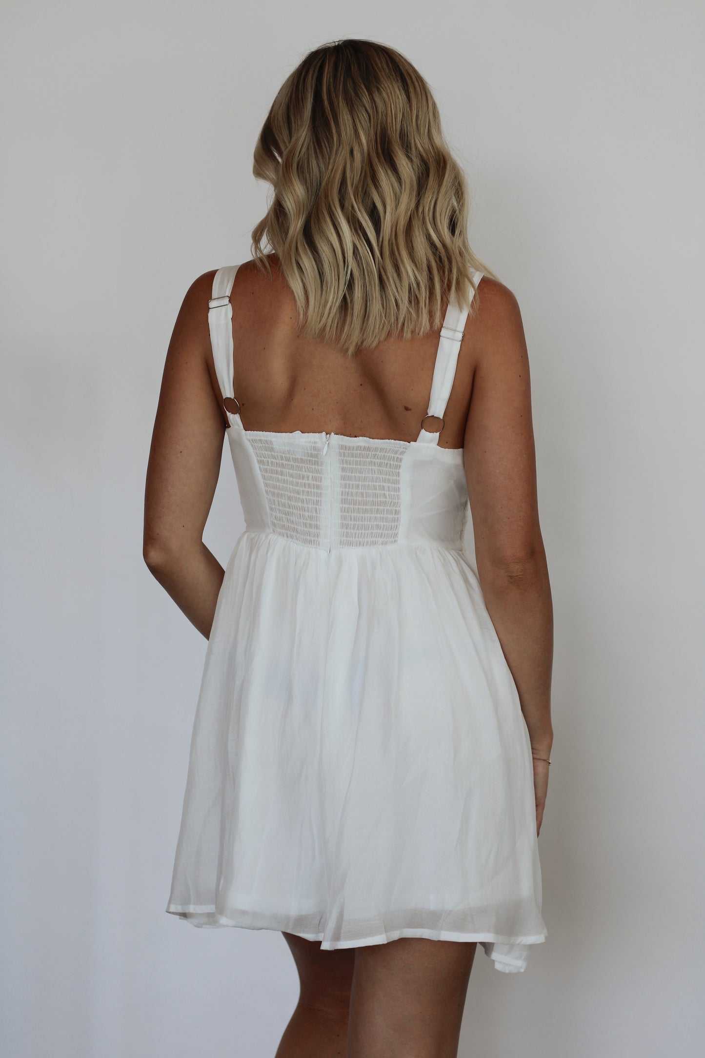 This Love Lace Trimmed Mini Dress- Off White