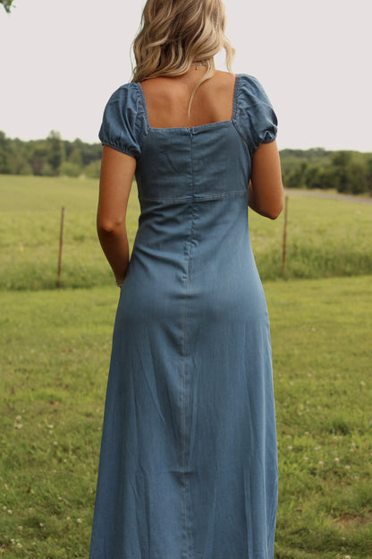 Paint Me Blue Denim Midi Dress- Medium