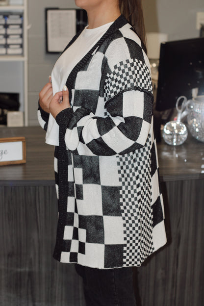 Ms. Page Checkerboard Cardigan- Black & White