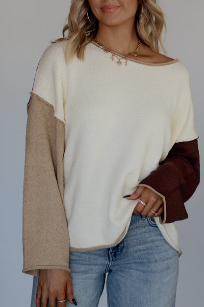 Caroline Colorblock Sweater- Cream/Brown