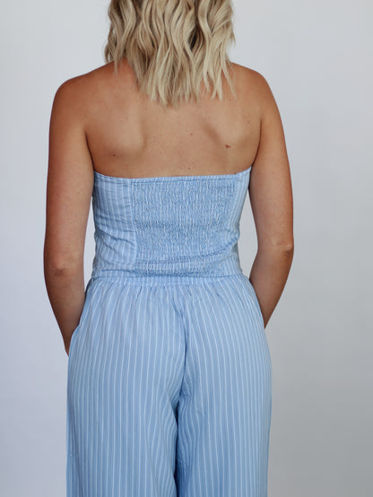 Ocean Breeze Stripe Pant Set- Light Blue