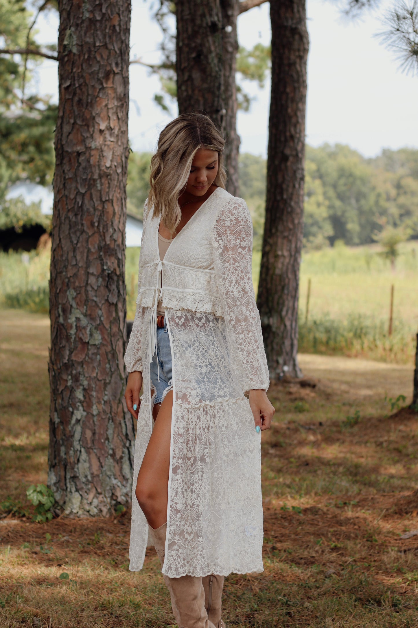 Cowboys & Cabernet Lace Duster- Ecru