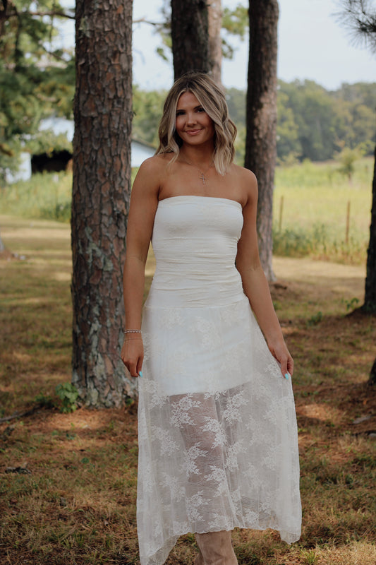 Last Rodeo Lace Midi Dress- Off White
