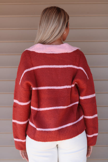 Blair Striped Sweater- Red/Pink