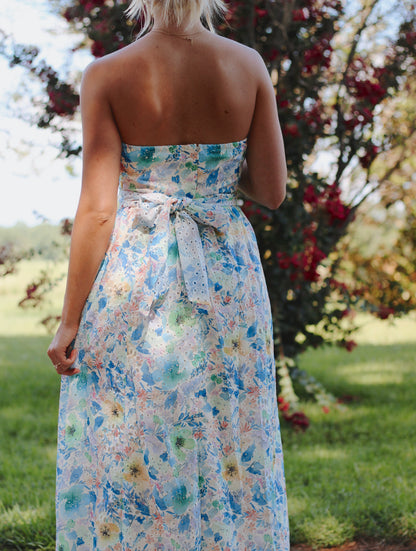 Garden Party Eyelet Floral Maxi Dress- Multi Color