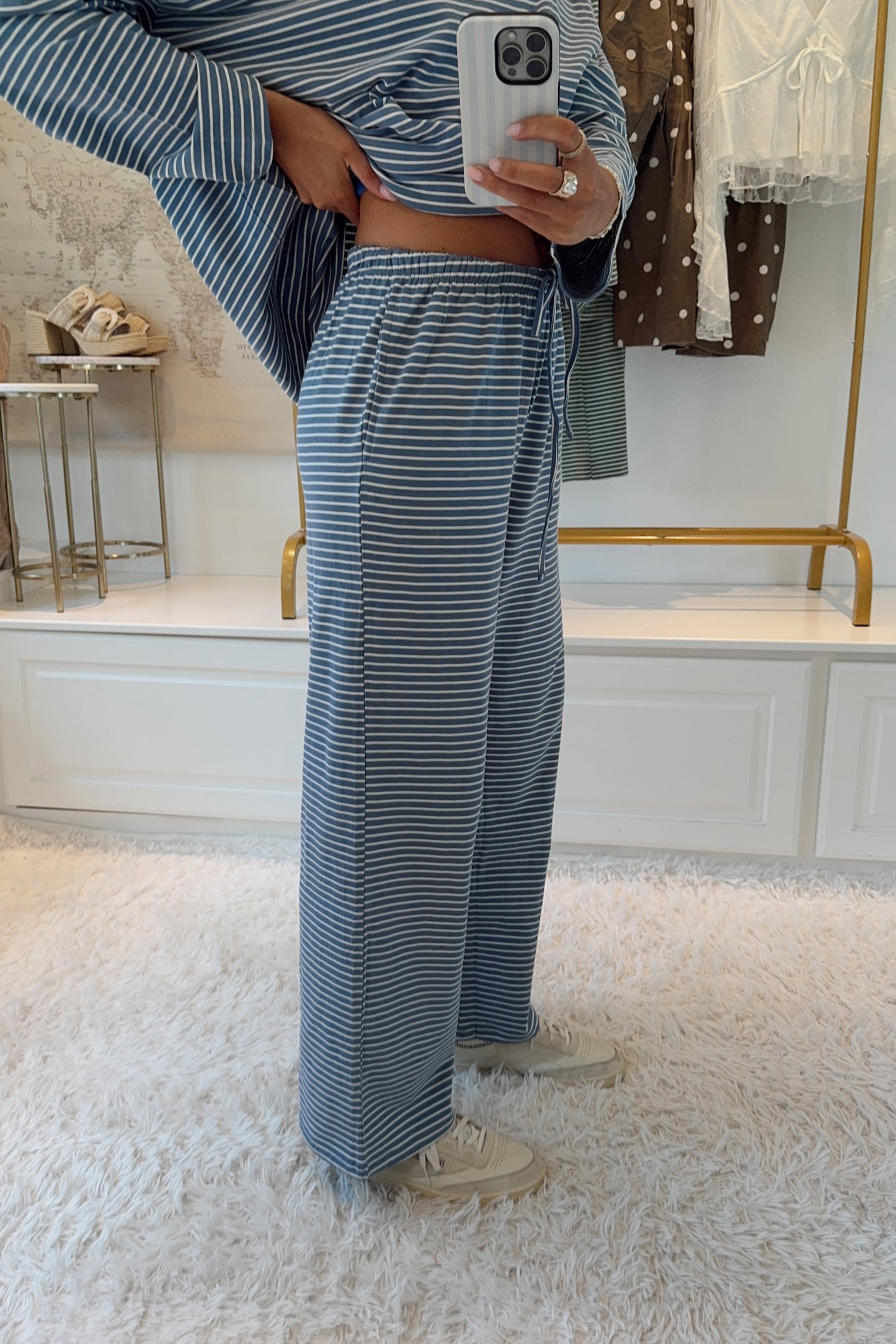 Let's Wander Stripe Set- Dusty Blue