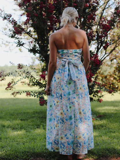 Garden Party Eyelet Floral Maxi Dress- Multi Color