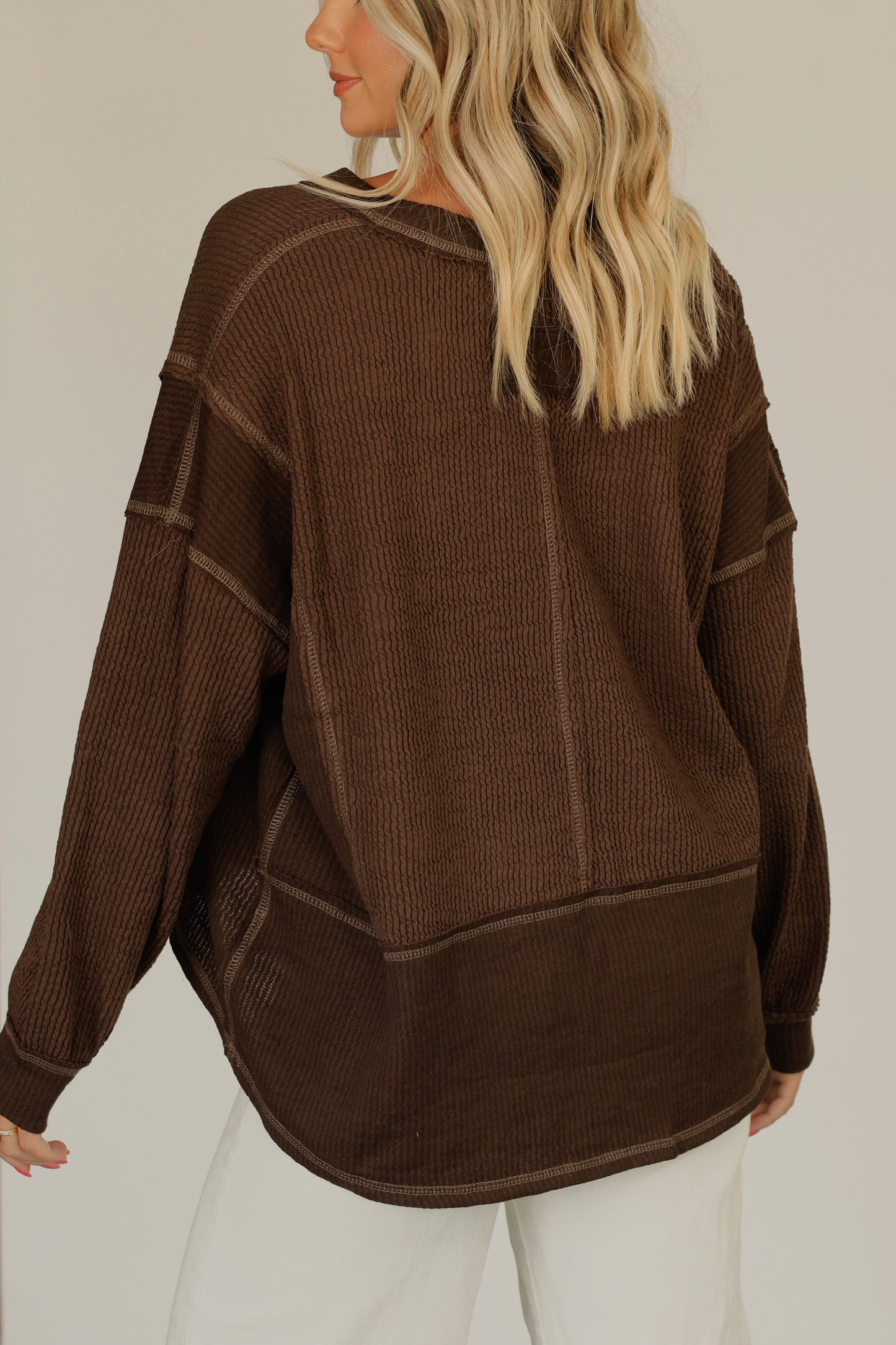 Miss Lipps Long Sleeve Knit Top- Brown