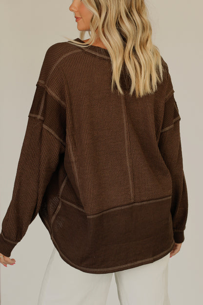 Miss Lipps Long Sleeve Knit Top- Brown