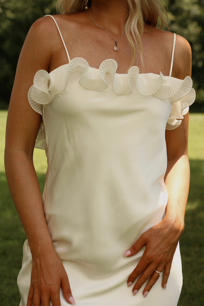 *PRE ORDER* Bridal Bliss Low Back Ruffle Trim Maxi Dress- Oyster 7/9