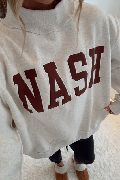 NASH Embroidered Mock Neck Sweatshirt- Gray/Brown