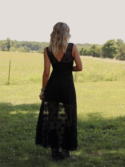 Langley Lace Midi Dress- Black