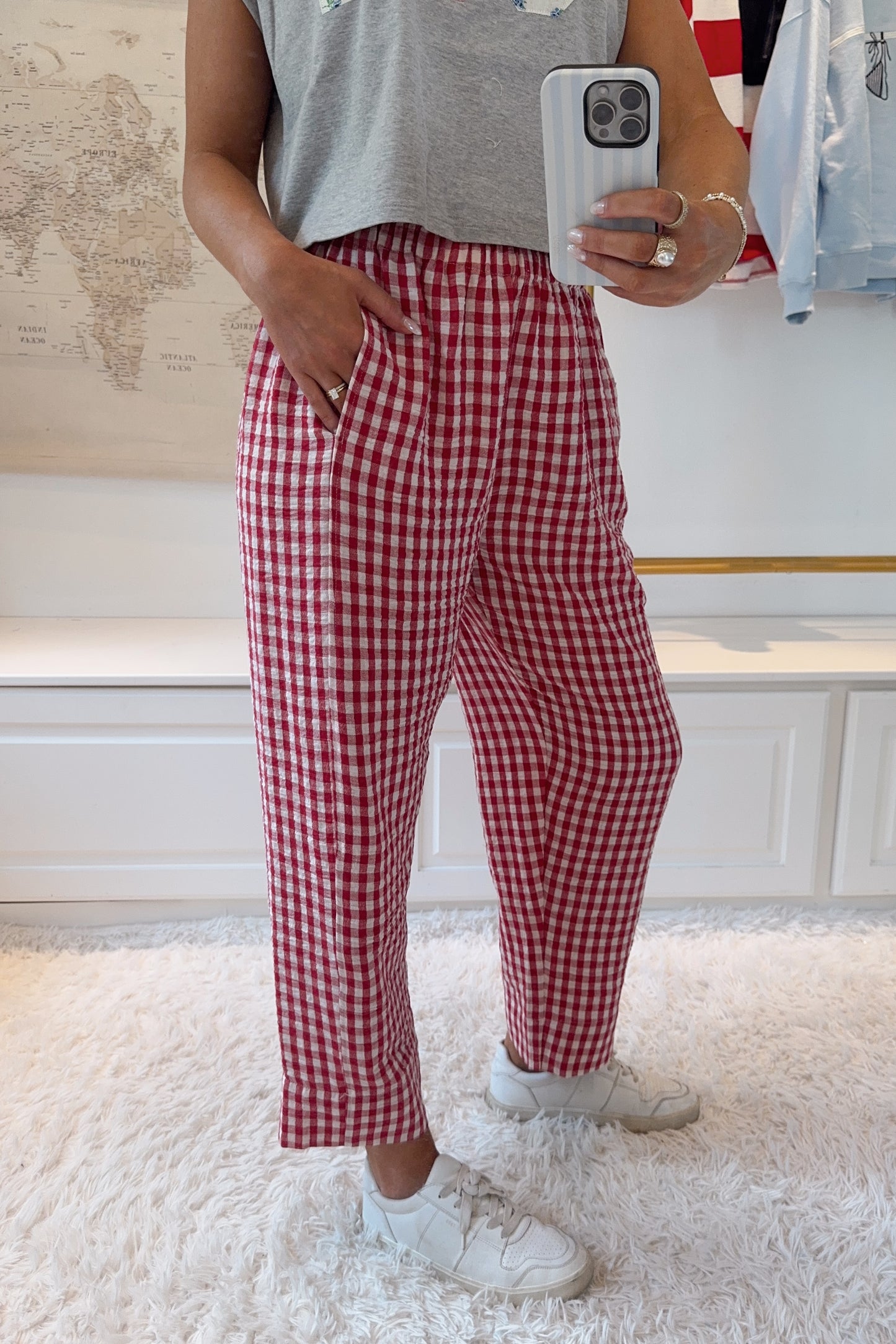 Cherry Pie Gingham Pants- Red