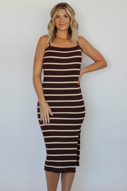 Salem Striped Knit Set- Brown