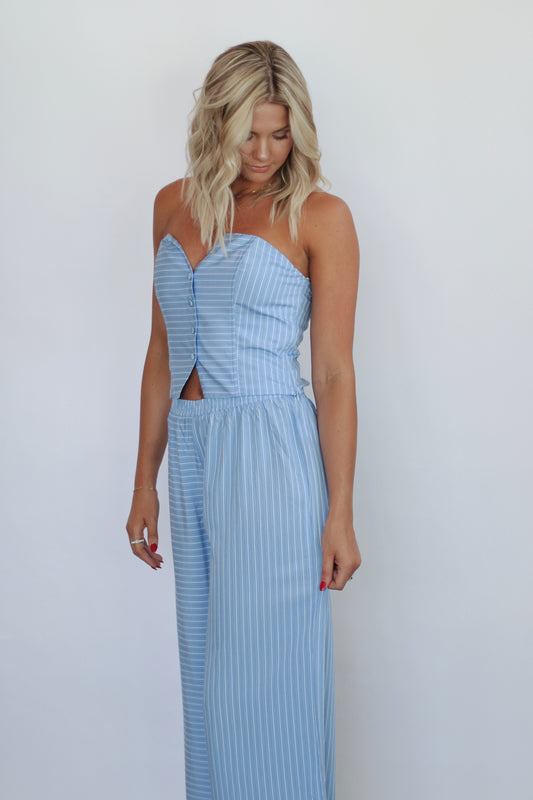 Ocean Breeze Stripe Pant Set- Light Blue