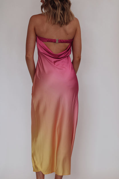 Sunsest Serenade Strapless Dress- Pink Ombre
