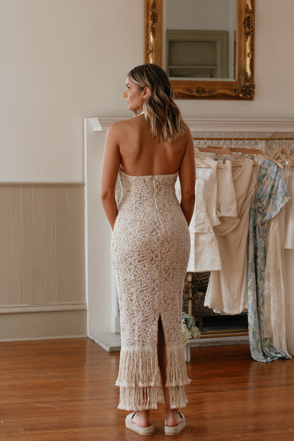 Isla Crochet Fringe Halter Maxi Dress