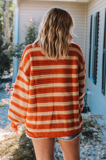 Pumpkin Patch Striped Oversized Sweater - Rust