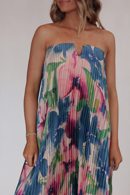 Meadowlark Pleated Maxi Dress- Lapis Bloom