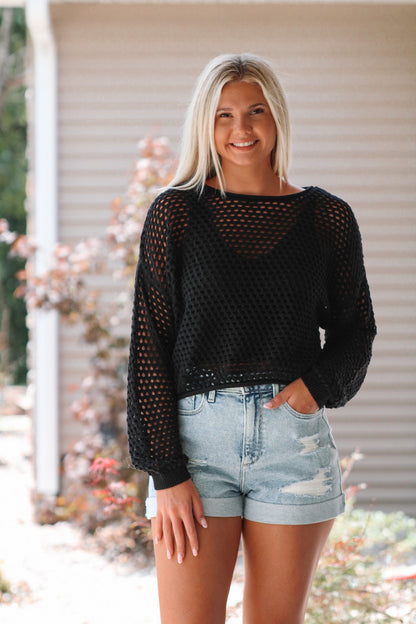 Casual Crochet Top- Black