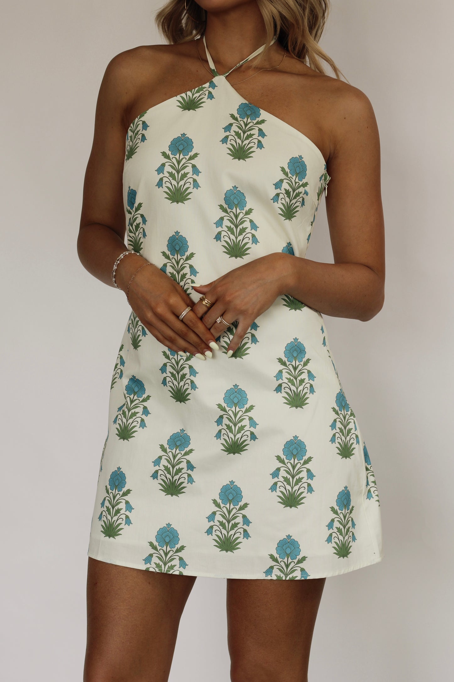 Santorini Bloom Mini Dress- Cream