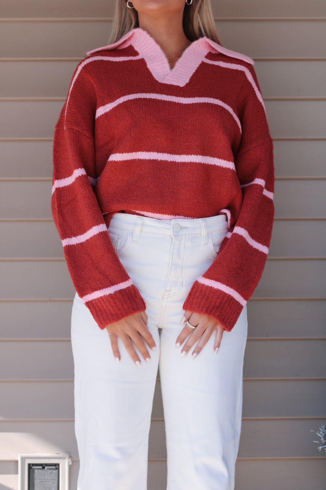 Blair Striped Sweater- Red/Pink