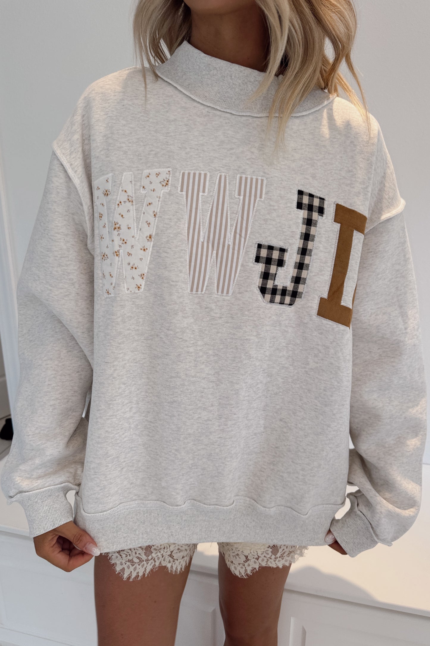 WWJD Mock Neck Sweatshirt- Ash Gray