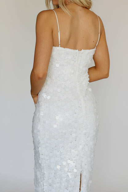 Last Splash Sequin Midi Dress- White
