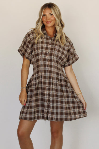 Ms. Johnson Pleated Dress- Mocha