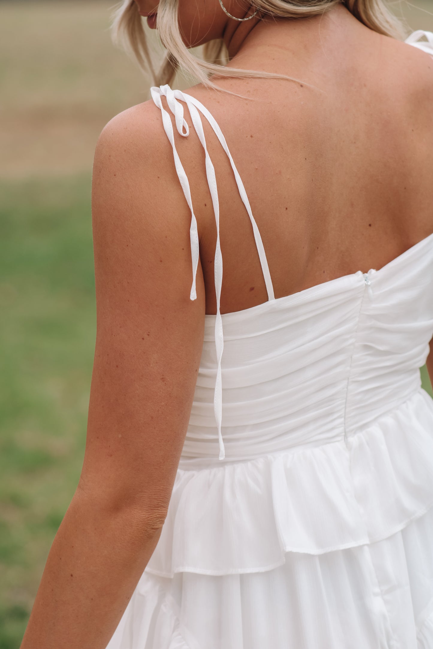 Shower Ready Ruffled Maxi Dress- White